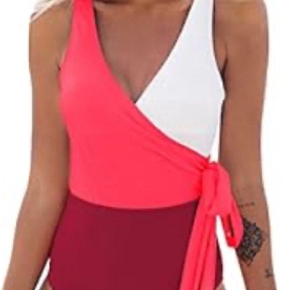 Women’s XXL Wrap Color Block Tie Side Bathing Suit CUPSHE One Piece Swimsuit - Picture 2 of 3